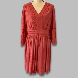 Ann Taylor Fit & Flare Dress Bell Sleeve V-Neck Back Zipper Pink Coral Sz 2 NWT